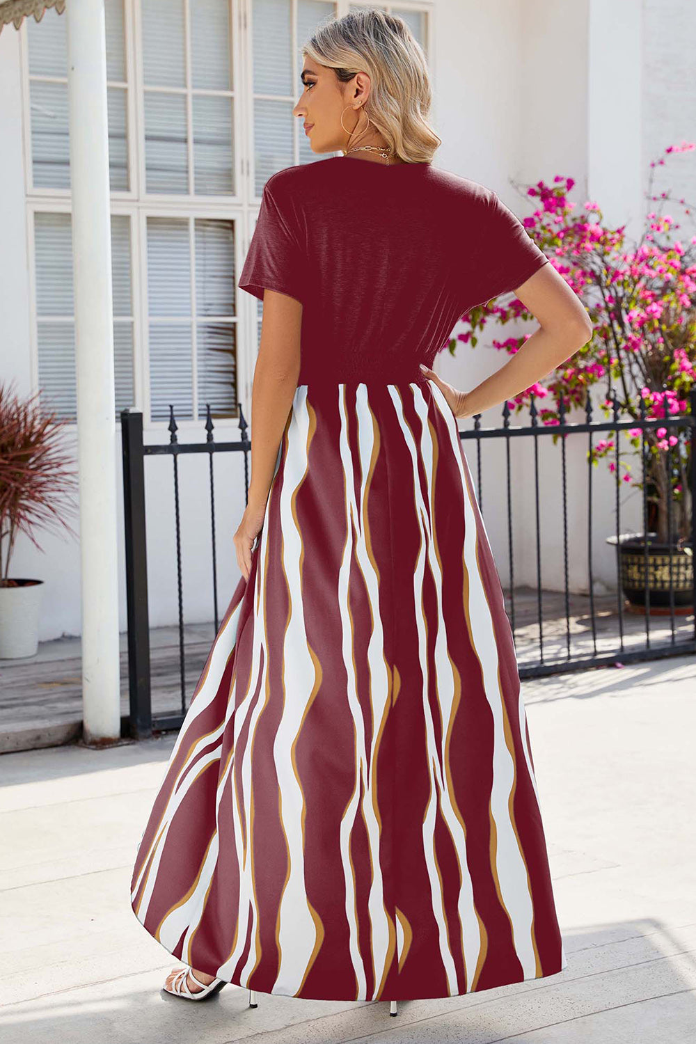 Smocked High-Low Printed Surplice Dress - store name